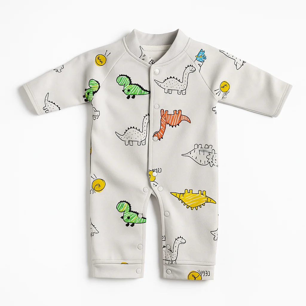 Baby Full Sleeves Fleece Romper Dino Grey - Sunshine