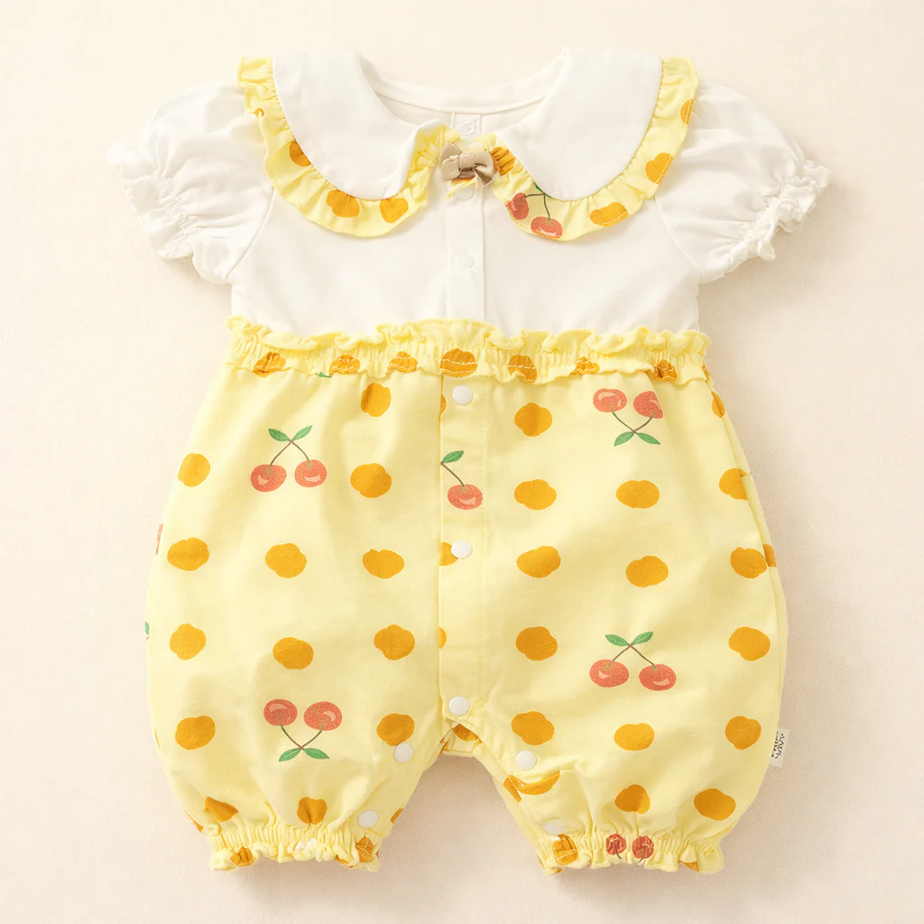 Baby Soft Cotton Half Sleeve Bodysuit Fruits Yellow - Sunshine