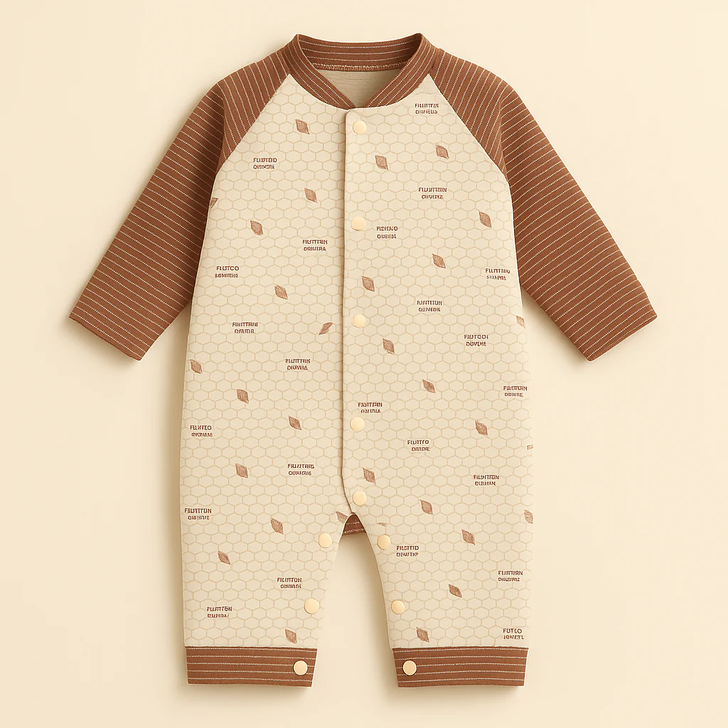 Baby Full Sleeves Fleece Romper Leaves Brown - Sunshine