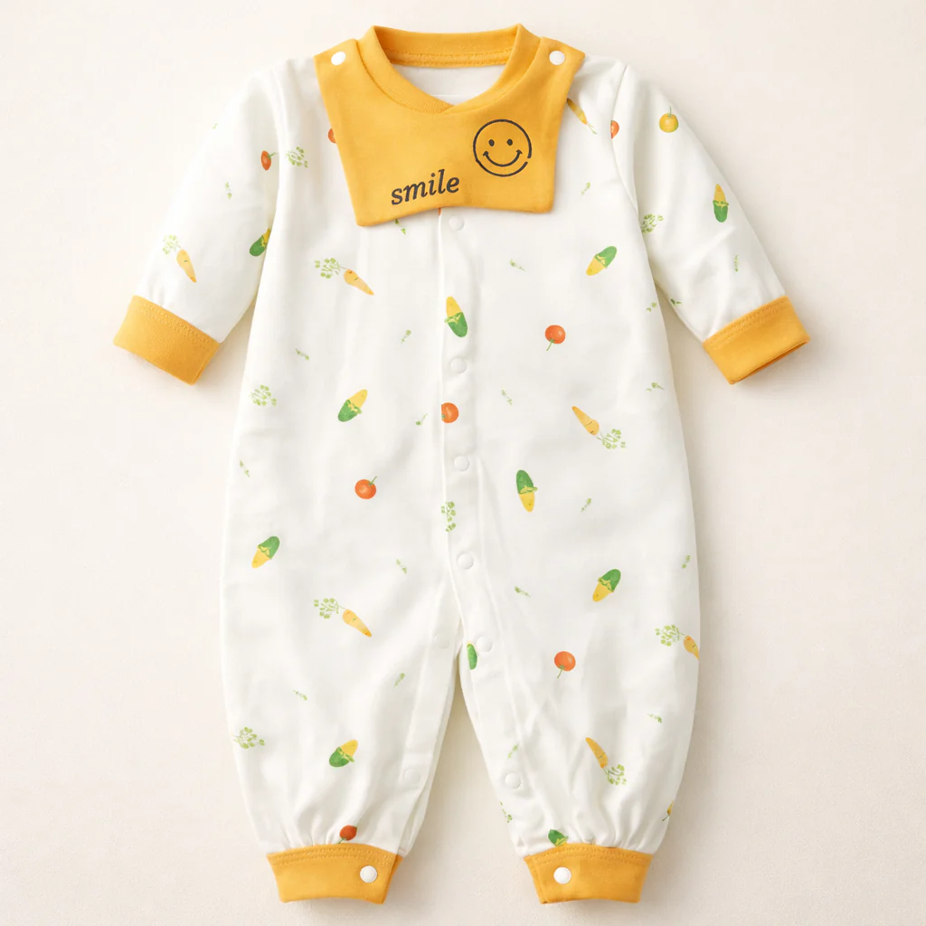 Baby Soft Romper With Bib Smile Yellow - Sunshine